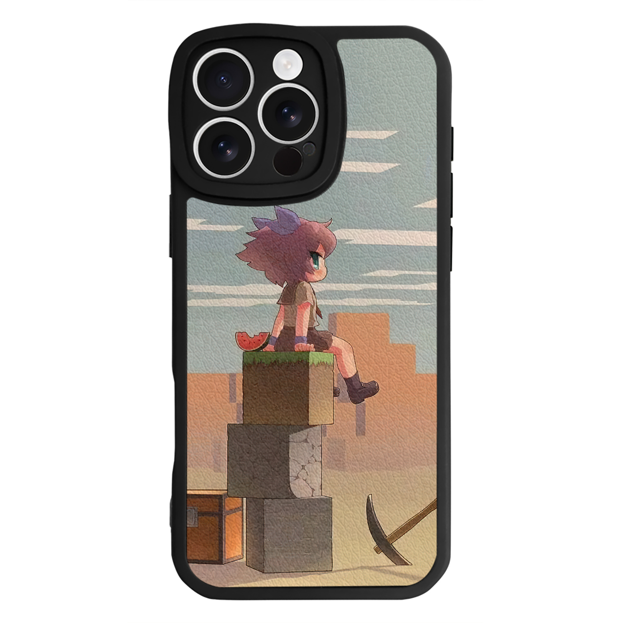 （画像用） マインクラフト ブロックの世界 Minecraft MC Block world 【iPhone 16シリーズ対応】シリコンスマホケース（レザー調） 材質：シリコン